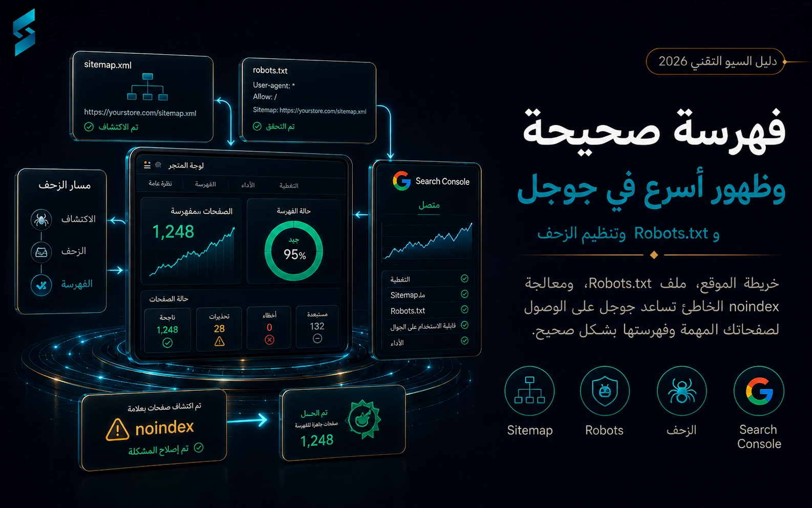 الفهرسة وخريطة الموقع وRobots.txt