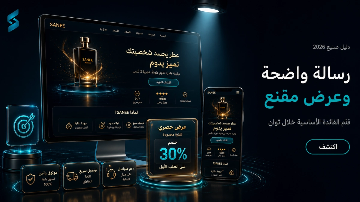 تصميم صفحة هبوط عالية التحويل — رسالة واضحة وعرض مقنع